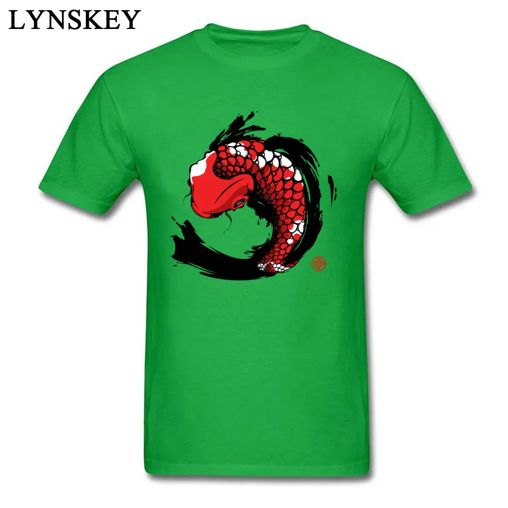 T Shirts Short Sleeve Casual Wholesale Red Koi Round Collar Cotton Men Summer Fall Tops Shirts Casual Clothing Shirt Red Koi green