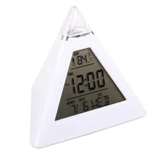 New Fashion Pyramid Temperature 7 Warna LED Mengubah Lampu Latar LED Alarm Clock 4(China)