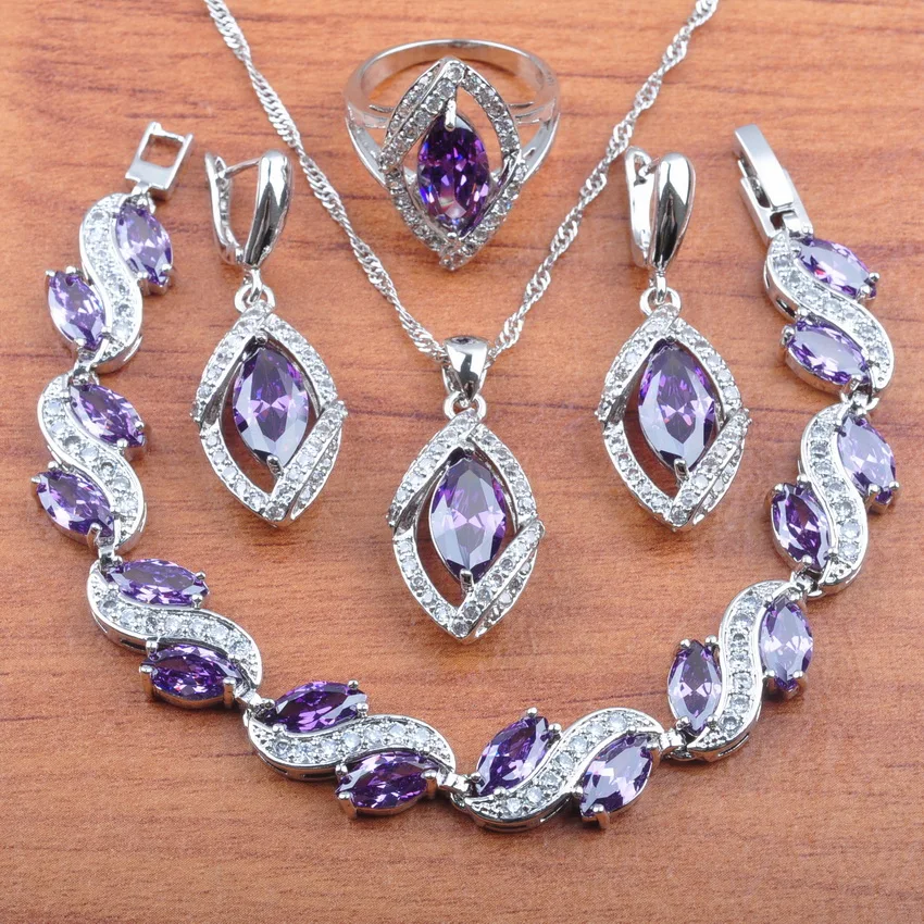 Gifts For Women Wedding Jewelry Purple Crystal 925 Sterling Silver Jewelry Set Earrings/Pendant/Necklace/Bracelet/Ring JS0208
Gifts For Women Wedding Jewelry Purple Crystal 925 Sterling Silver Jewelry Set Earrings/Pendant/Necklace/Bracelet/Ring JS0208