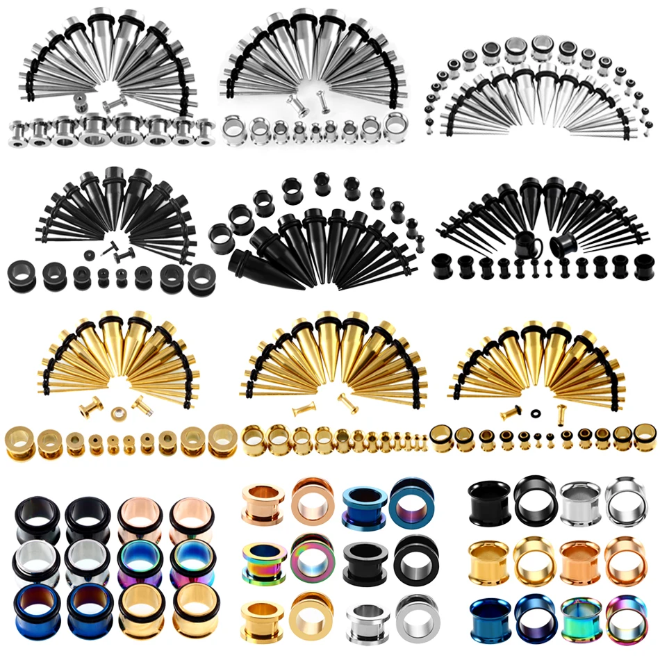 36pcs/lot Steel Ear Expander Piercing Taper & Single Flared Flesh Tunnel Plug Kits Ear Stretcher Gauges Set Body Jewelry 14G-00G
36pcs/lot Steel Ear Expander Piercing Taper & Single Flared Flesh Tunnel Plug Kits Ear Stretcher Gauges Set Body Jewelry 14G-00G