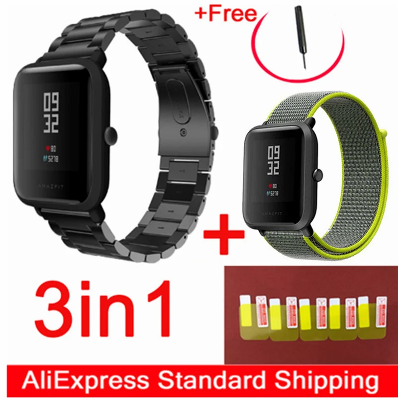 Ремешок нейлоновый для наручных часов xiaomi huami Amazfit Bip браслет из нержавеющей стали