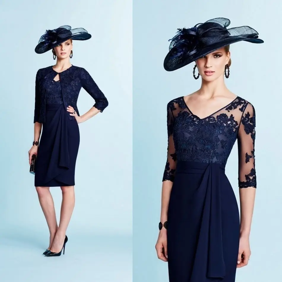 Dark Blue Lace Mother of the Bride Dresses With Sleeves Knee Length Chiffon Plus Size Evening Dress Formal Gowns
Dark Blue Lace Mother of the Bride Dresses With Sleeves Knee Length Chiffon Plus Size Evening Dress Formal Gowns