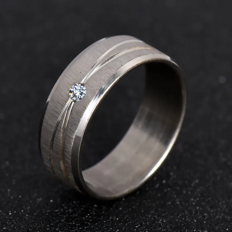 Серебряное кольцо с микро покрытием AAA CZ полированное белое золото цвет 316L