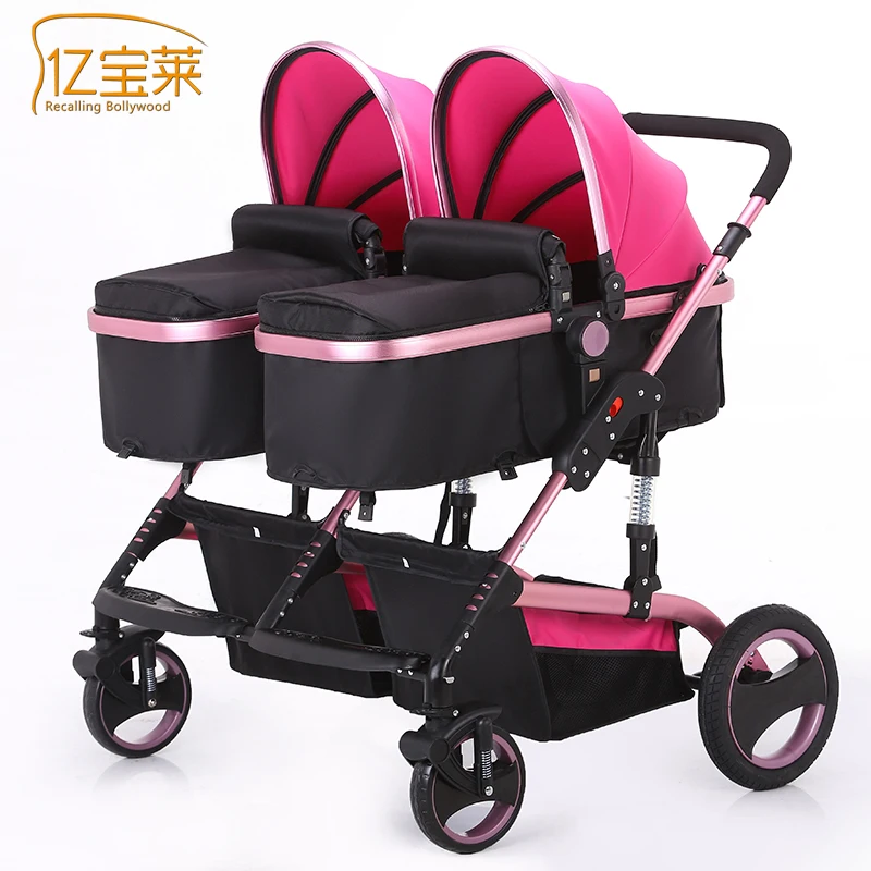 Image Side by side twins stroller  can sit can be lying high landscape two baby stroller brand EU big baby strollers twin