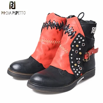 Prova Perfetto Genuine Leather Short Boots Women Retro Style Rivet Mixed Color Knight Shoes Low Heel Casual Women's Ankle Boots
Prova Perfetto Genuine Leather Short Boots Women Retro Style Rivet Mixed Color Knight Shoes Low Heel Casual Women's Ankle Boots