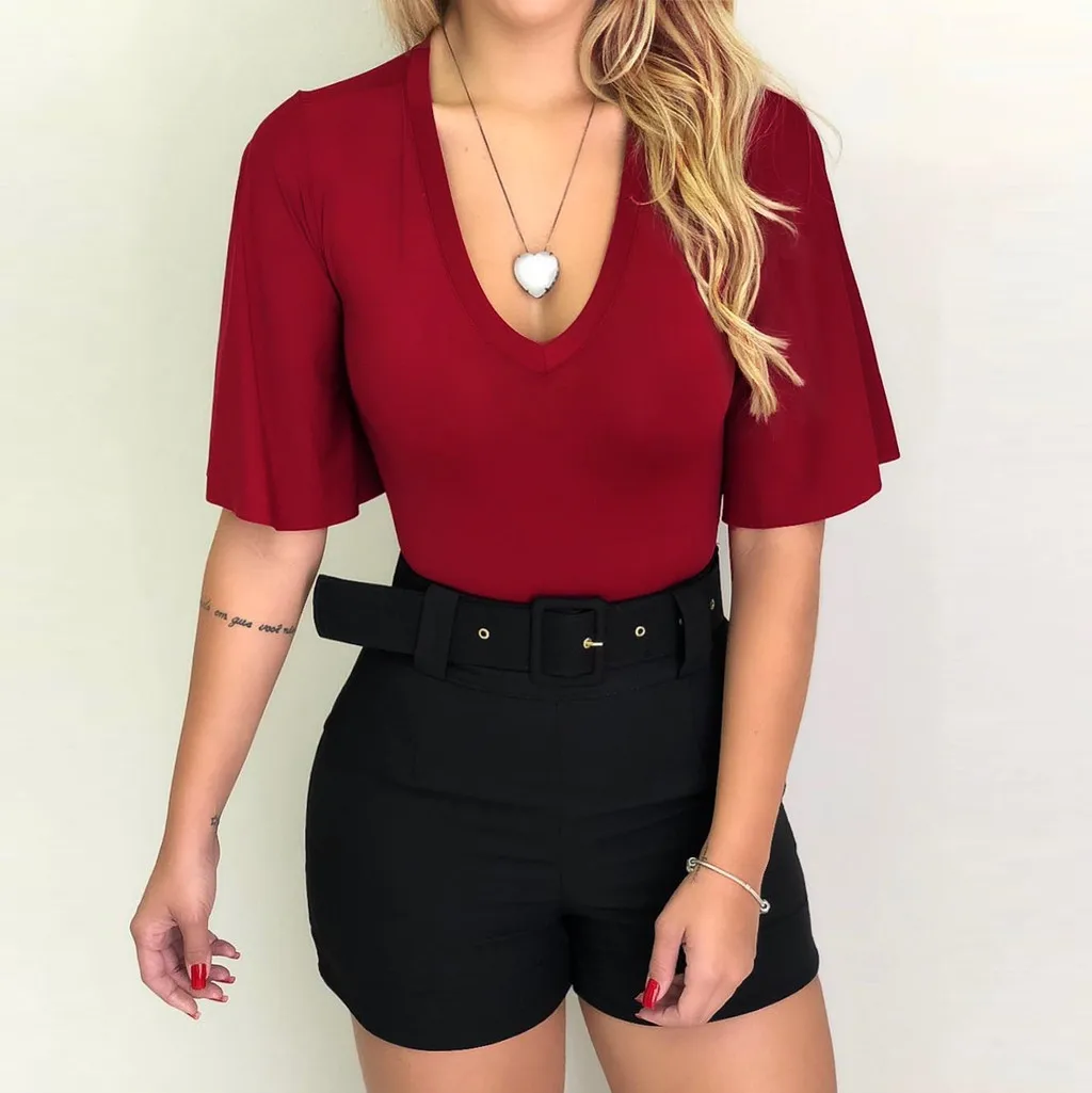 2019 Hot Sale Women Casual T-shirt V-neckline Solid Shirt Short Flare Sleeve T-shirt Tops camisetas mujer chemise femme vintage
2019 Hot Sale Women Casual T-shirt V-neckline Solid Shirt Short Flare Sleeve T-shirt Tops camisetas mujer chemise femme vintage