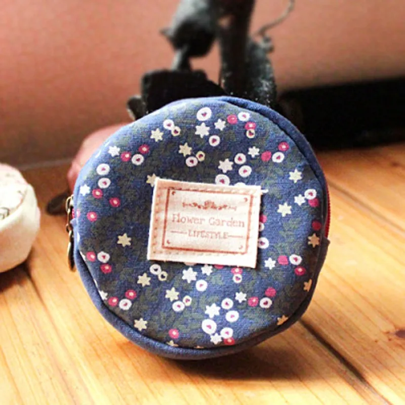 Floral Fabric Circular Zipper Coin Purse