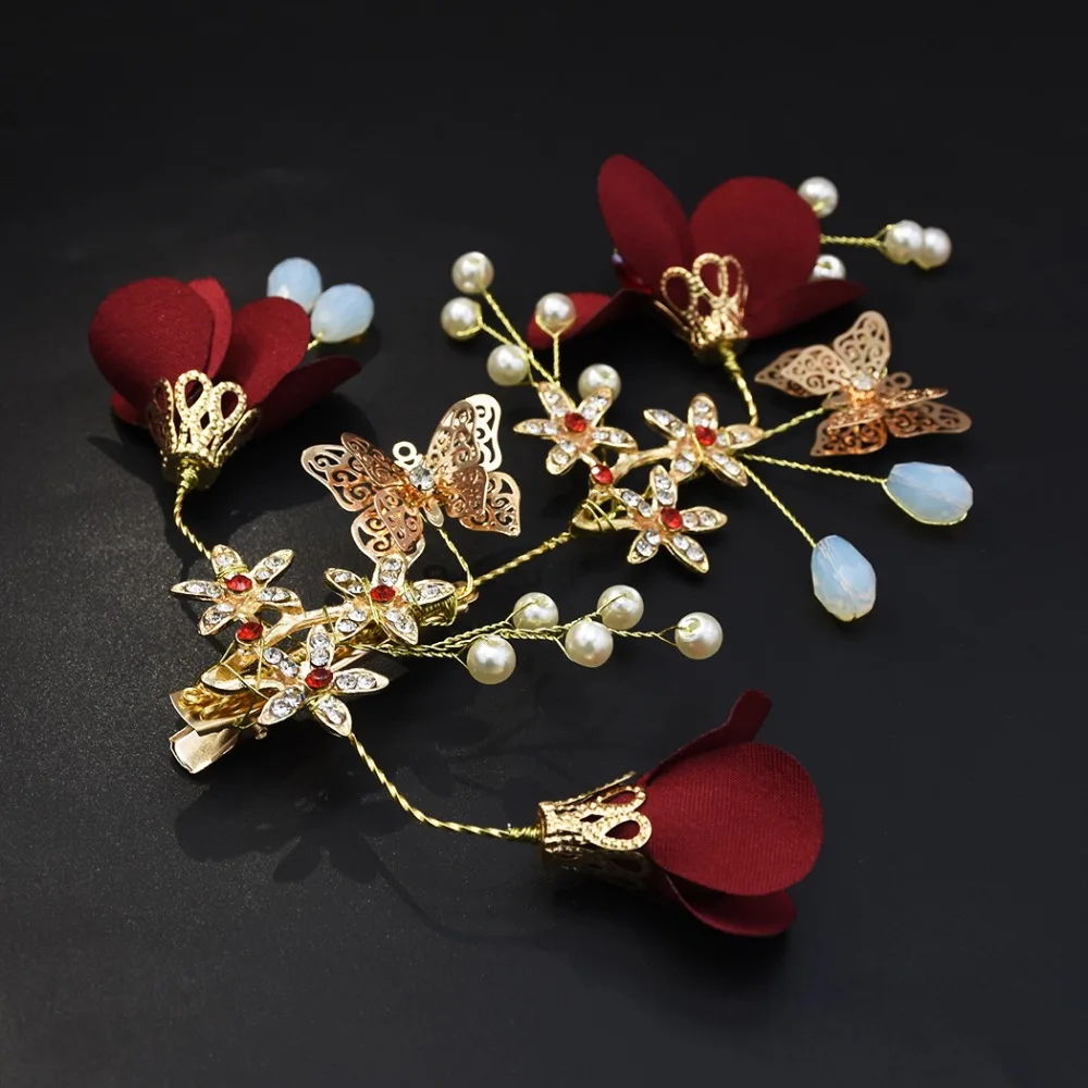 Luxuries Crystal Red Flowers Hairpins Girls Butterfly Pearls Princess Headpiece Wedding Hair Accessories Gold Barrettes Hairclip
Luxuries Crystal Red Flowers Hairpins Girls Butterfly Pearls Princess Headpiece Wedding Hair Accessories Gold Barrettes Hairclip