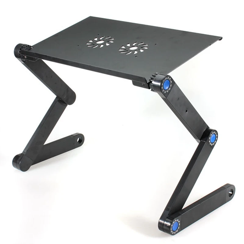 Image Portable 2 Holes Cooling Laptop Desk Computer Table 360 Folding Laptop Stand Desk Holder with Mouse Pad Notebook Table for Bed