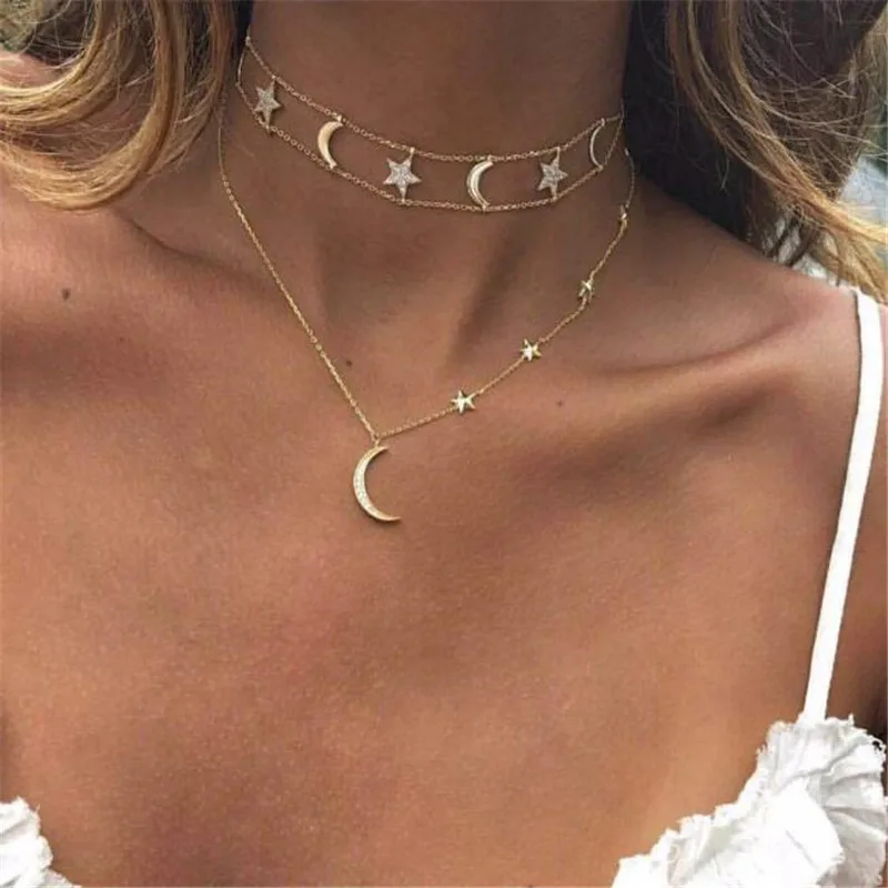 Trendy Classic Star Moon Multilayer Pendants Choker Necklace For Woman Ethnic Vinatge Ladies Collar Layered Necklaces Bijoux New
Trendy Classic Star Moon Multilayer Pendants Choker Necklace For Woman Ethnic Vinatge Ladies Collar Layered Necklaces Bijoux New