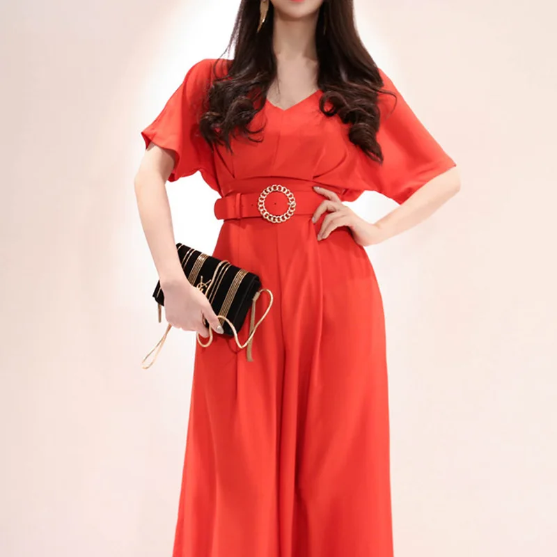 2019 Summer Bat Short Sleeve Red Cloth Overall V-Neck Belt High Waist Loose Casual Wide Leg Full Length Jumpsuit
2019 Summer Bat Short Sleeve Red Cloth Overall V-Neck Belt High Waist Loose Casual Wide Leg Full Length Jumpsuit