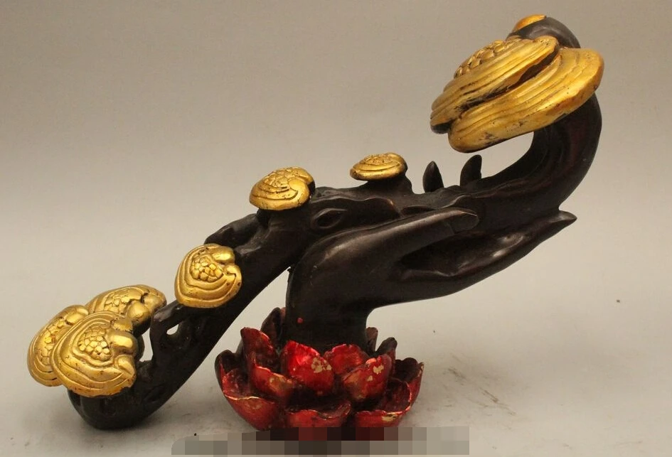 8"Chinese Folk Fengshui Bronz Gild Lucky Flower Ganoderma Ruyi Hand Statue Sculp 0715
8"Chinese Folk Fengshui Bronz Gild Lucky Flower Ganoderma Ruyi Hand Statue Sculp 0715