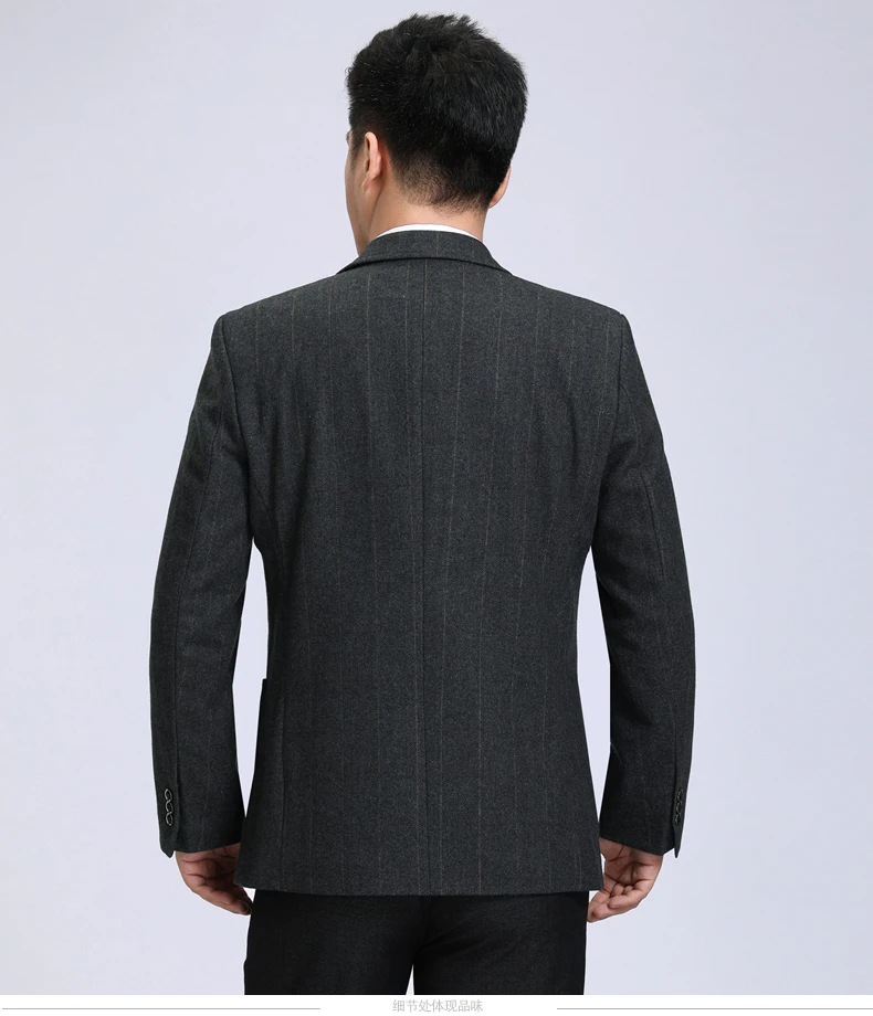 WAEOLSA Men Classical Blazers Plaid Suit Coats Man Wool Blazer Camel Dark Gray Plaid Garment Male Woollen Blend Outfit Apparel (7)
