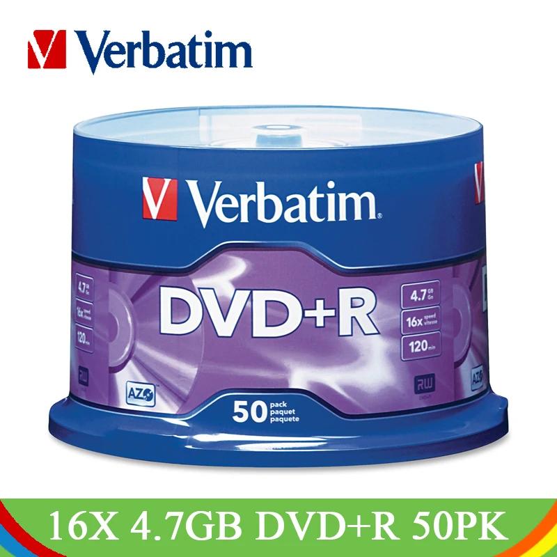 

Verbatim DVD Drives 16X 4.7GB DVD+R Blank Disk CD Disks 50PK Spindle Lot Branded Recordable Media Disc Compact Write DVD Lotes