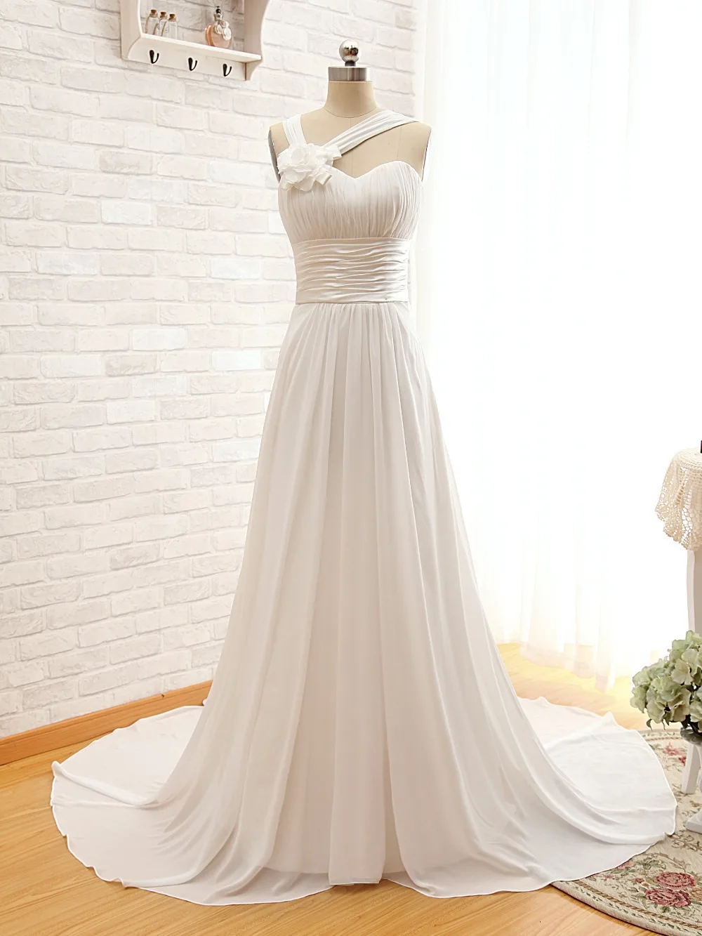 

Free Shipping New A-Line Sweetheart Sleeveless Off Shoulder Customize Floor Length Chapel Train Long Lace-Up Bridesmaid Dresses