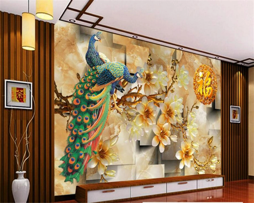 

Beibehang Custom Wallpaper Living Room 3D Magnolia Peacock TV Backdrop Picture Home Decorated Background 3d wallpaper for walls