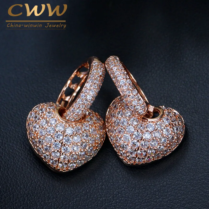 CWWZircons Micro Pave Cubic Zirconia High Quality Lovely Cute Rose Gold Color Small CZ Hoop Heart Earrings for Women CZ038
CWWZircons Micro Pave Cubic Zirconia High Quality Lovely Cute Rose Gold Color Small CZ Hoop Heart Earrings for Women CZ038