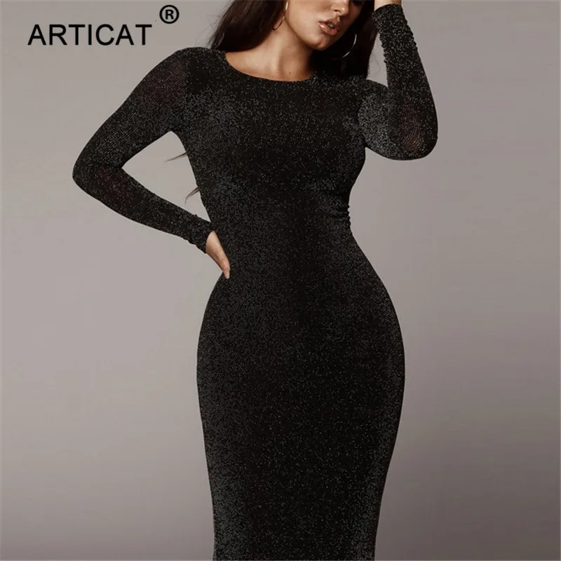 Articat Sparkly Long Sleeve Bodycon Women Autumn Winter Dress Black O Neck Skinny Long Pencil Dress Casual Women Christmas Dress
Articat Sparkly Long Sleeve Bodycon Women Autumn Winter Dress Black O Neck Skinny Long Pencil Dress Casual Women Christmas Dress