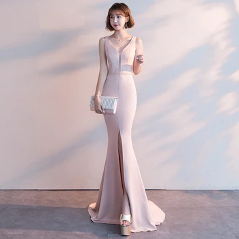 Sexy Women Slim V-neck Cheongsam Elegant Pink Floor Length Evening Party Gown Novelty Split Fishtail Chinese Dress Vestidso
Sexy Women Slim V-neck Cheongsam Elegant Pink Floor Length Evening Party Gown Novelty Split Fishtail Chinese Dress Vestidso