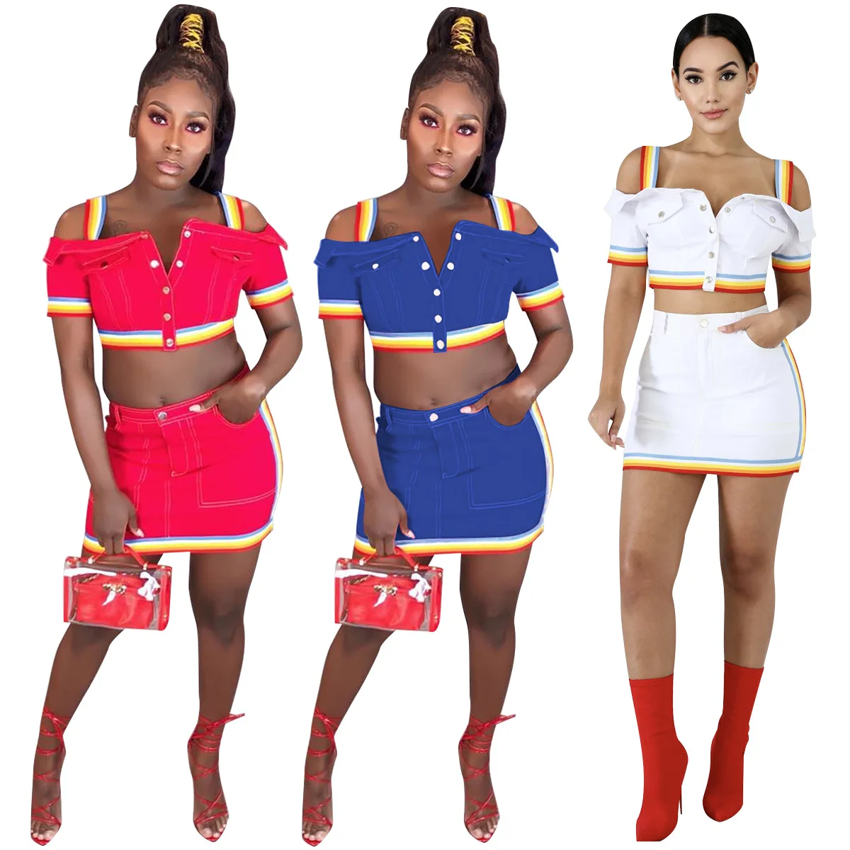 2019 summer new splicing women tracksuit denim spaghetti strap mini skirt half length 2 pieces set fashion outfit 2 color
2019 summer new splicing women tracksuit denim spaghetti strap mini skirt half length 2 pieces set fashion outfit 2 color