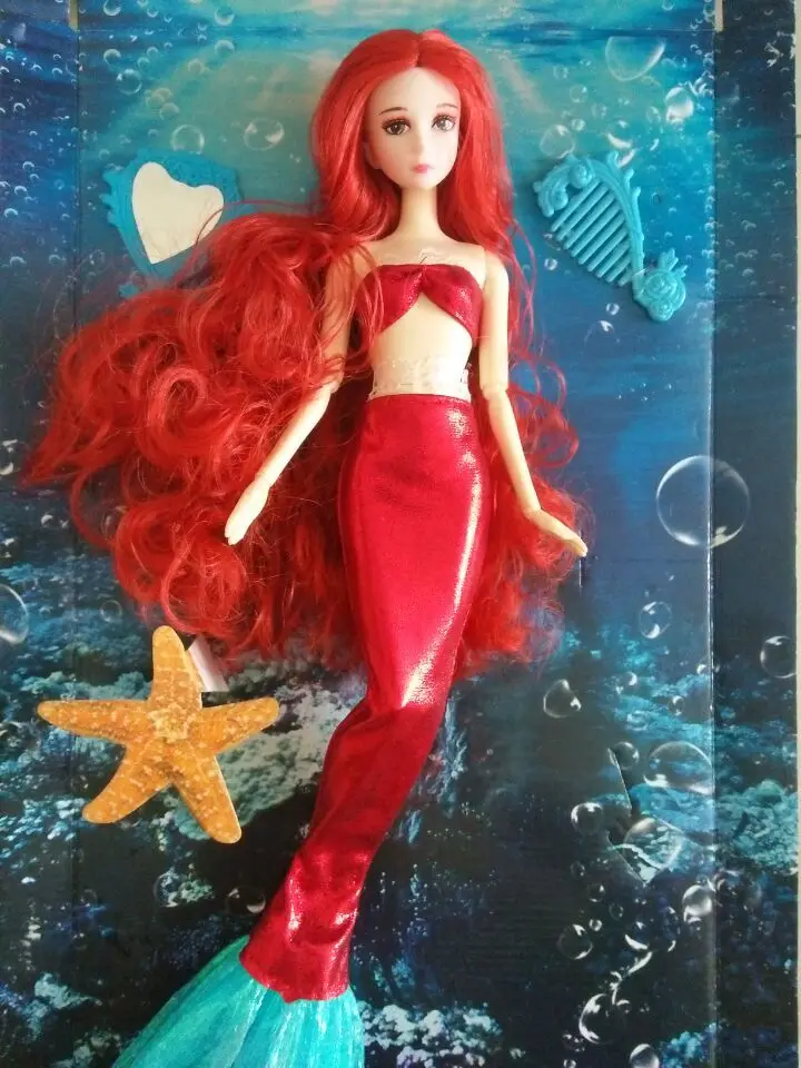 Mermaid Doll with 14 joint & Long Red Curly Hair & Fish tail Suit Dress / Baby Toy Doll For Barbie Doll Girls Birthday Gift 
Mermaid Doll with 14 joint & Long Red Curly Hair & Fish tail Suit Dress / Baby Toy Doll For Barbie Doll Girls Birthday Gift