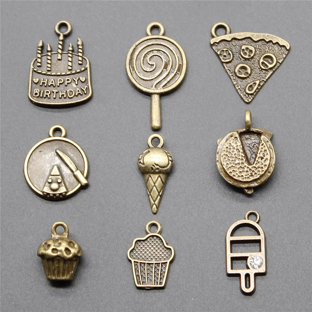 10pcs Birthday Cakes Pizza Ice Cream Cupcake Lollipop Pendant Charm Antique Bronze Color Pendant Charms Jewelry Accessories
10pcs Birthday Cakes Pizza Ice Cream Cupcake Lollipop Pendant Charm Antique Bronze Color Pendant Charms Jewelry Accessories