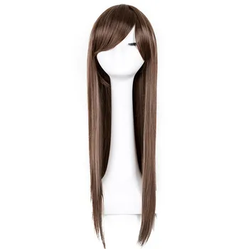 

Fei-Show Light Brown Wig Synthetic Heat Resistant Fiber Long Straight Women Female Hairpiece Inclined Bangs Oblique Fringe Hair