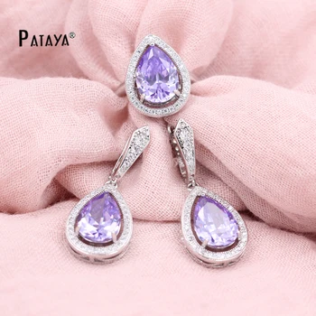 PATAYA Purple Jewelry Set True White Gold Natural Zircon Beauty Water Drop Ring Earring Wedding Women Accessories Indian Jewelry
PATAYA Purple Jewelry Set True White Gold Natural Zircon Beauty Water Drop Ring Earring Wedding Women Accessories Indian Jewelry