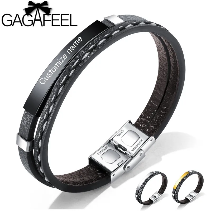 GAGAFEEL 21CM Leather Bracelets for Men DIY Customizable Engraving Stainless Steel Bar Bangles Personalized Pulseira
GAGAFEEL 21CM Leather Bracelets for Men DIY Customizable Engraving Stainless Steel Bar Bangles Personalized Pulseira