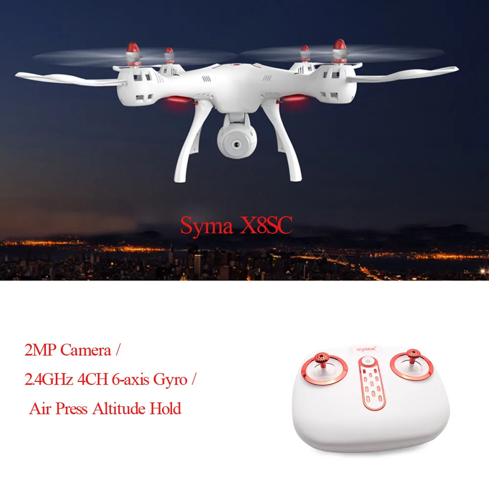 

Syma X8SC RC Drone RTF 2MP Camera 2.4GHz 4CH 6-axis Gyro Air Press Altitude Hold Headless Mode,One Key Taking Off Helicopter