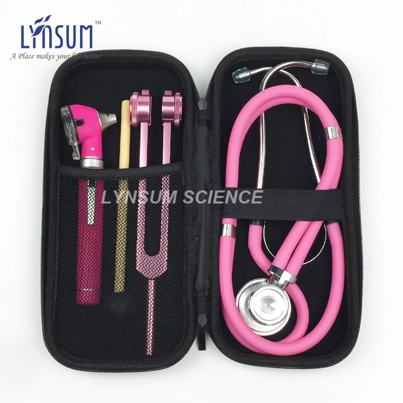 Pink Color Stethoscope Hard Carrying Case Set with Fiber Optical Otoscope Tuning Fork Can Fit Littmann Stethoscope
Pink Color Stethoscope Hard Carrying Case Set with Fiber Optical Otoscope Tuning Fork Can Fit Littmann Stethoscope