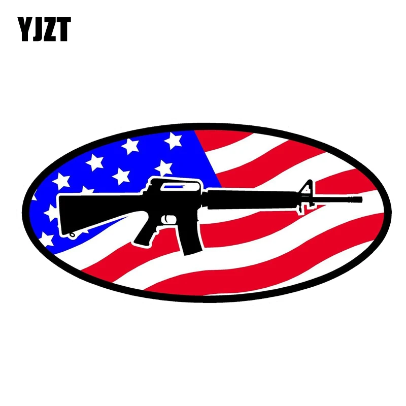 YJZT 15 5 см * 7 6 креативный AR15 пистолет Флаг США Автомобильная наклейка из ПВХ 12-1384 |