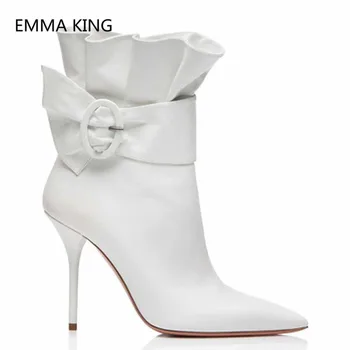 New Elegant Thin Heels Ankle Boots For Women Pointed Toe Ruffles Pleated Designer Shoes Woman Luxury White Red Black High Heels
New Elegant Thin Heels Ankle Boots For Women Pointed Toe Ruffles Pleated Designer Shoes Woman Luxury White Red Black High Heels