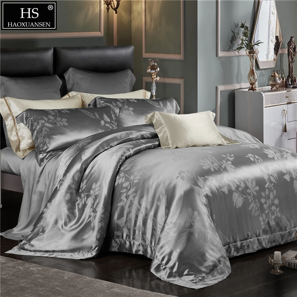 Bedding Sets King Size Quilt Cover BedSheet Pillow Case Silver Grey Leaf Design Simple Style Mulberry Silk Lyocell Tencel Fibre
Bedding Sets King Size Quilt Cover BedSheet Pillow Case Silver Grey Leaf Design Simple Style Mulberry Silk Lyocell Tencel Fibre