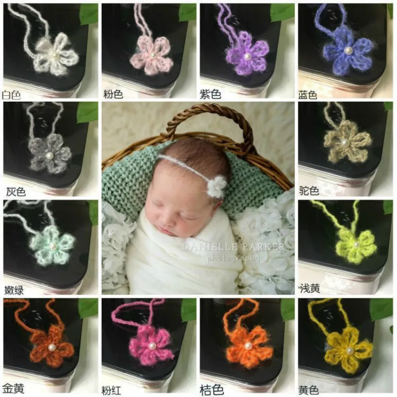 Мохер цветок Стиль повязка и аксессуары для фотосессии новорожденных на голову
