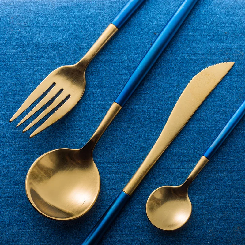 KuBac 24Pcs Blue Gold Dinnerware Set Top Quality 304 Stainless Steel Dinner Knife and Fork Teaspoon Cutlery Set Drop Shipping
KuBac 24Pcs Blue Gold Dinnerware Set Top Quality 304 Stainless Steel Dinner Knife and Fork Teaspoon Cutlery Set Drop Shipping