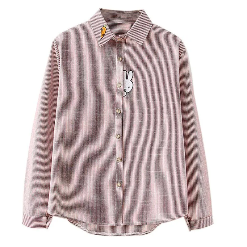 Women Striped Print Blouse Carrot Bunny Embroidery Sweet Shirt Long Sleeve Button Casual Top
Women Striped Print Blouse Carrot Bunny Embroidery Sweet Shirt Long Sleeve Button Casual Top