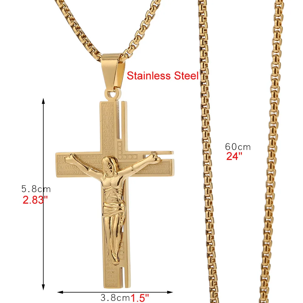 Stainless Steel Necklace Jesus Christ Crucifix Men's Necklace Gold Cross Religious Pendant Necklace with 24" Chain
Stainless Steel Necklace Jesus Christ Crucifix Men's Necklace Gold Cross Religious Pendant Necklace with 24" Chain