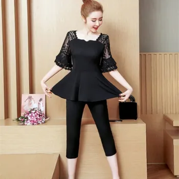 Summer Black Lace Patchwork Women 'S Two Piece Sets Hollow Out Casual Ol Style Plus Size Flare Sleeve Tops Pants Suits Sets
Summer Black Lace Patchwork Women 'S Two Piece Sets Hollow Out Casual Ol Style Plus Size Flare Sleeve Tops Pants Suits Sets