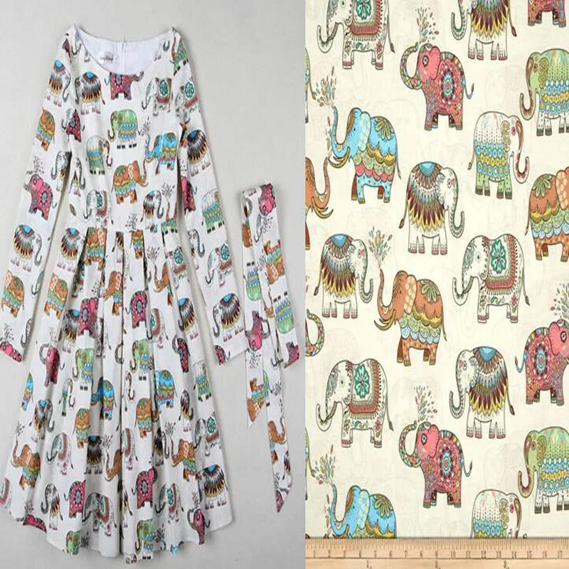 Fashion lucky colorful elephants printed cotton spandex fabric 50x140cm Bedding Quilting Clothing DIY | Дом и сад