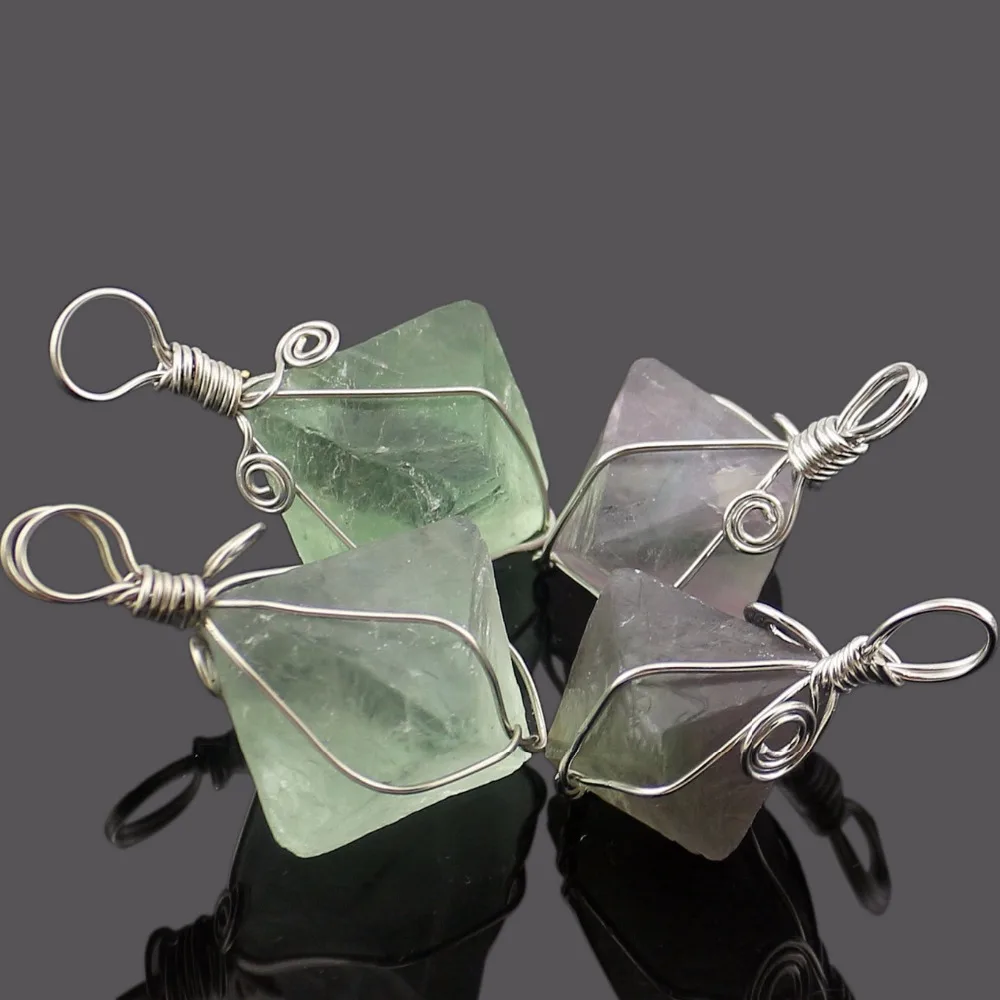 Wire Wrapped Purple Crystal Stone Pendants Nuggets Mineral Nautral Green Fluorite Quartz for Women Female Reiki Healing | Украшения и