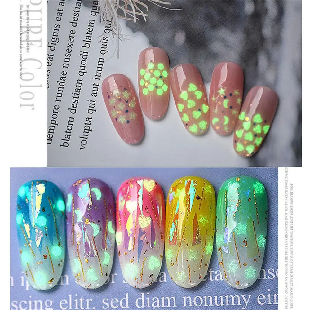 1 Box Fluorescent Luminous Nail Art Sequins Glow in The Dark DIY Heart Star Round Shape Ultra-thin Nail Glitter Flakes Powder
1 Box Fluorescent Luminous Nail Art Sequins Glow in The Dark DIY Heart Star Round Shape Ultra-thin Nail Glitter Flakes Powder