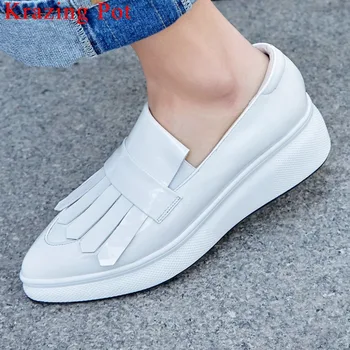 High Fashion Cow Patent Leather Pointed Toe Slip On White Loafers Flat Platofrm High Bottom Comfortable Vulcanized Shoes L67
High Fashion Cow Patent Leather Pointed Toe Slip On White Loafers Flat Platofrm High Bottom Comfortable Vulcanized Shoes L67