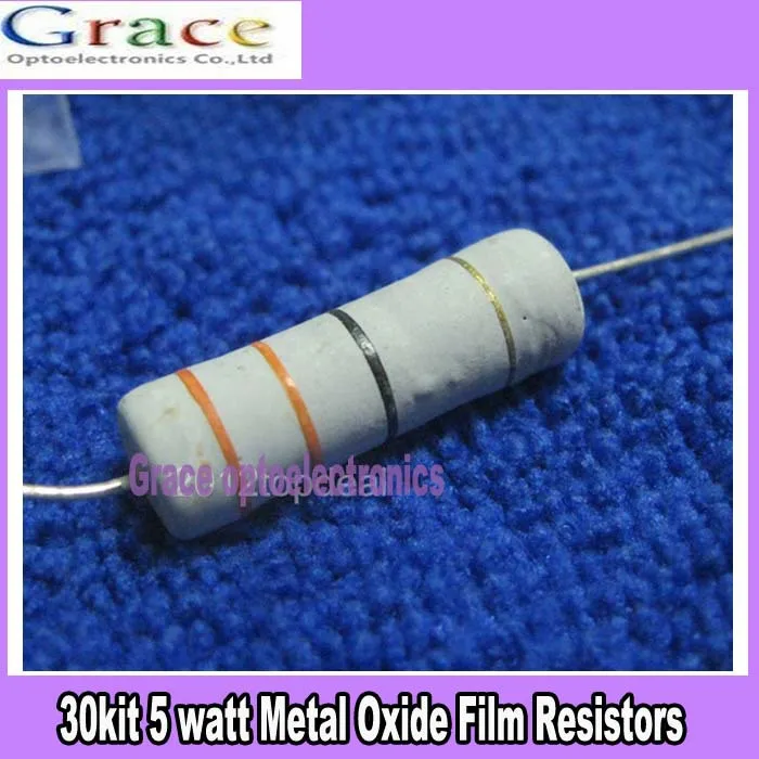 5W 5 watt Metal Oxide Film Resistors 30 Value Assorted 1ohm- 1Mohm Kit 30pcs
5W 5 watt Metal Oxide Film Resistors 30 Value Assorted 1ohm- 1Mohm Kit 30pcs
