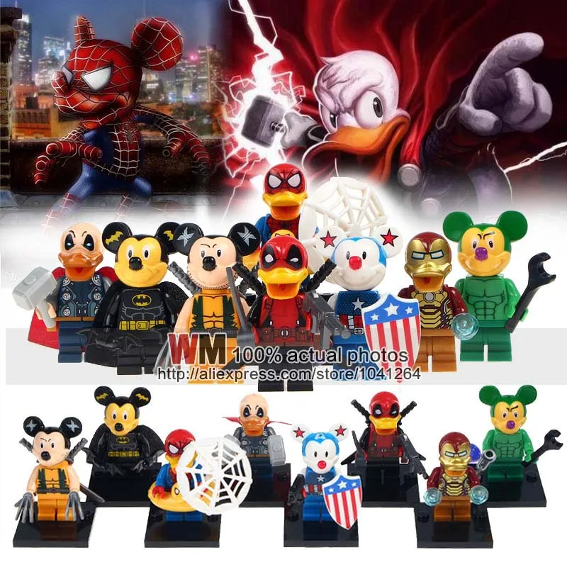 

8pcs/lot SY670 Super Hero Deadpool Spider-Man Iron Man Thor Duck Building Blocks Model Bricks Toy