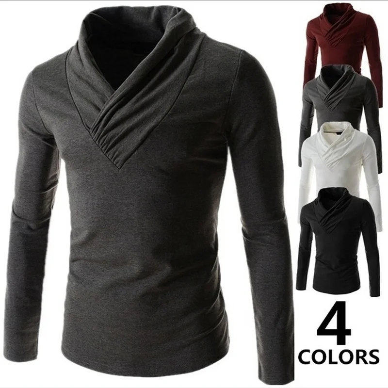 ZOGAA 2019 Classic Men T-Shirt Long Sleeve V-Neck Slim Pure Color T Shirt Plus Size Lycra and Cotton Smart Casual Man Tees | Мужская