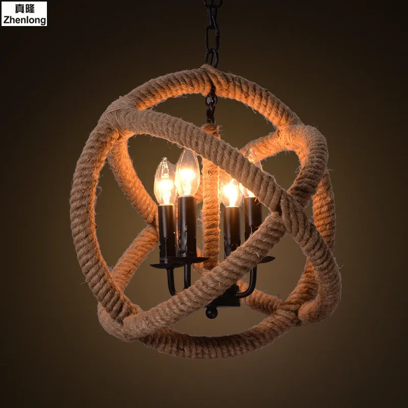 

Spherosome American Village Retro Iron Handmade Hemp Rope Ceiling Lamp LOFT Cafe Living Room Restaurant Personality Pendant LED