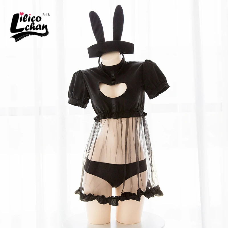 Cute Japanese Heart hollow out Underwear Sexy Costumes Perspective dress With Rabbit Ear Bunny Costume Sexy Lingerie Black&White
Cute Japanese Heart hollow out Underwear Sexy Costumes Perspective dress With Rabbit Ear Bunny Costume Sexy Lingerie Black&White