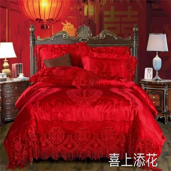 4Pcs Red Satin Jacquard lace Bedding set King Queen Size Royal Palace Bed Set Duvet Cover Bed Sheet Pillowcases
4Pcs Red Satin Jacquard lace Bedding set King Queen Size Royal Palace Bed Set Duvet Cover Bed Sheet Pillowcases