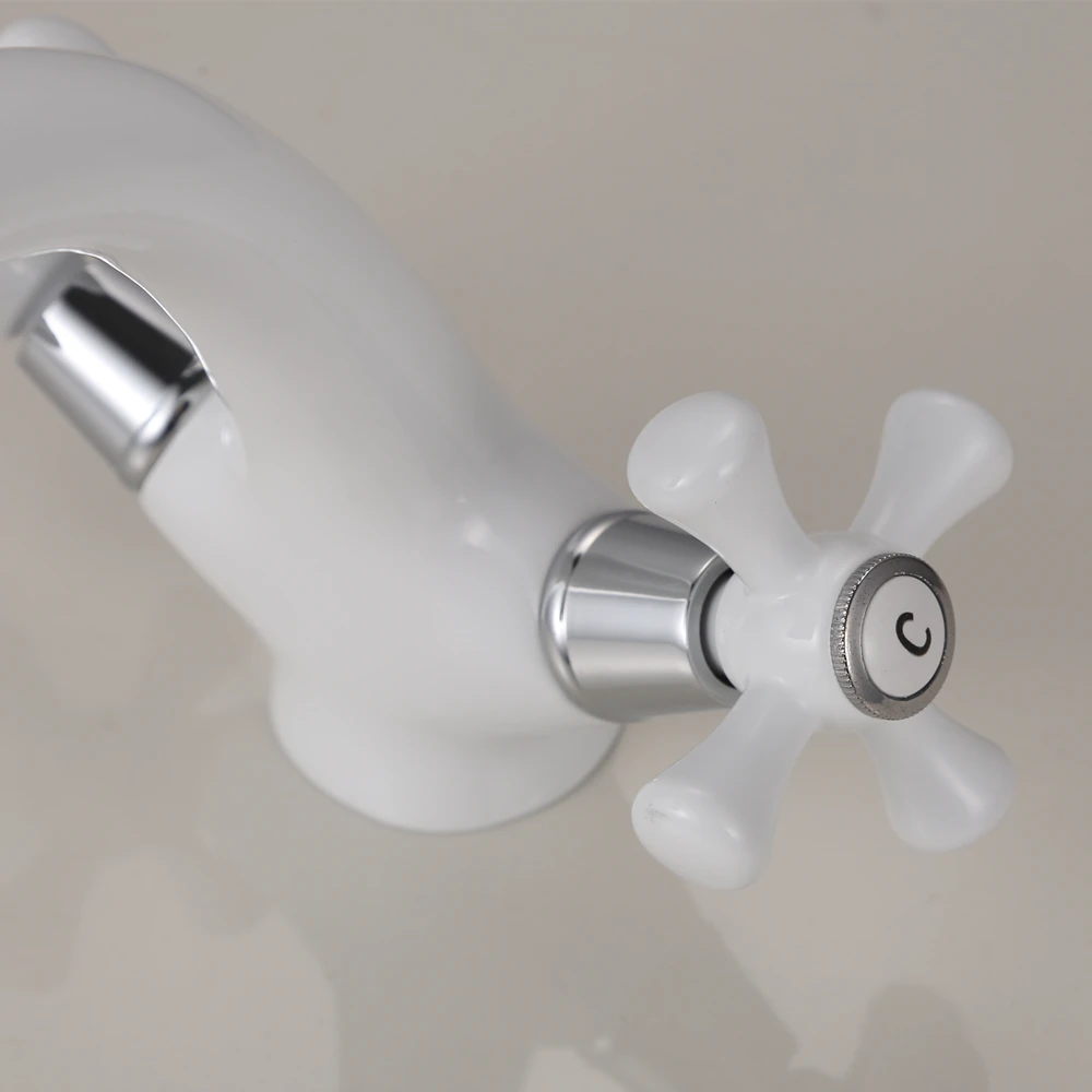 Classic White Ceramic Bathroom Basin Faucet Mixer Toilet Faucet Double Handle Bath Tap hot and cold Water Mixer Control DOODII11